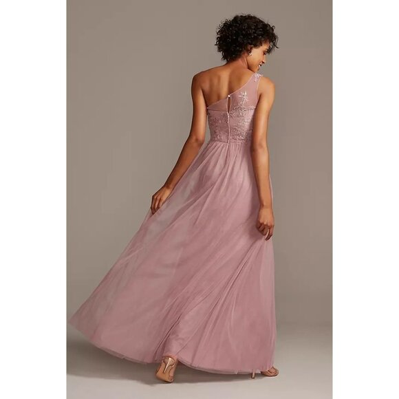 Davids Bridal Lavender One-Shoulder Embroidered Prom Bridesmaid Dress Gown - Picture 10 of 16